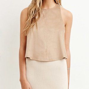 Love, Fire Suede Sleeveless Tank Top Cream/Nude L